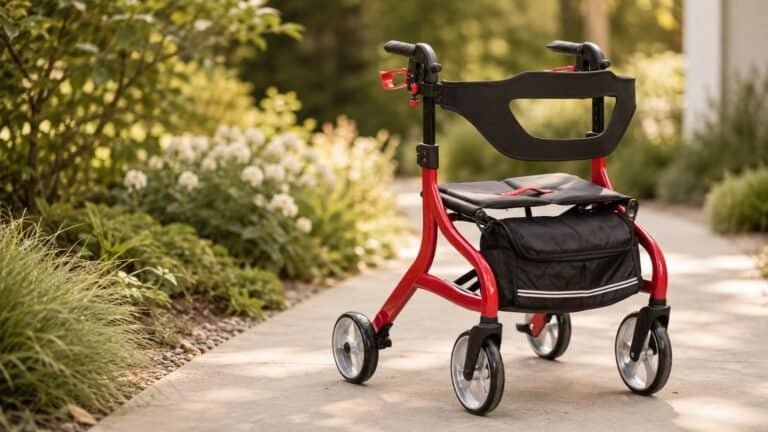 Drive Medical Nitro Sprint rollator on outdoor garden path — product review