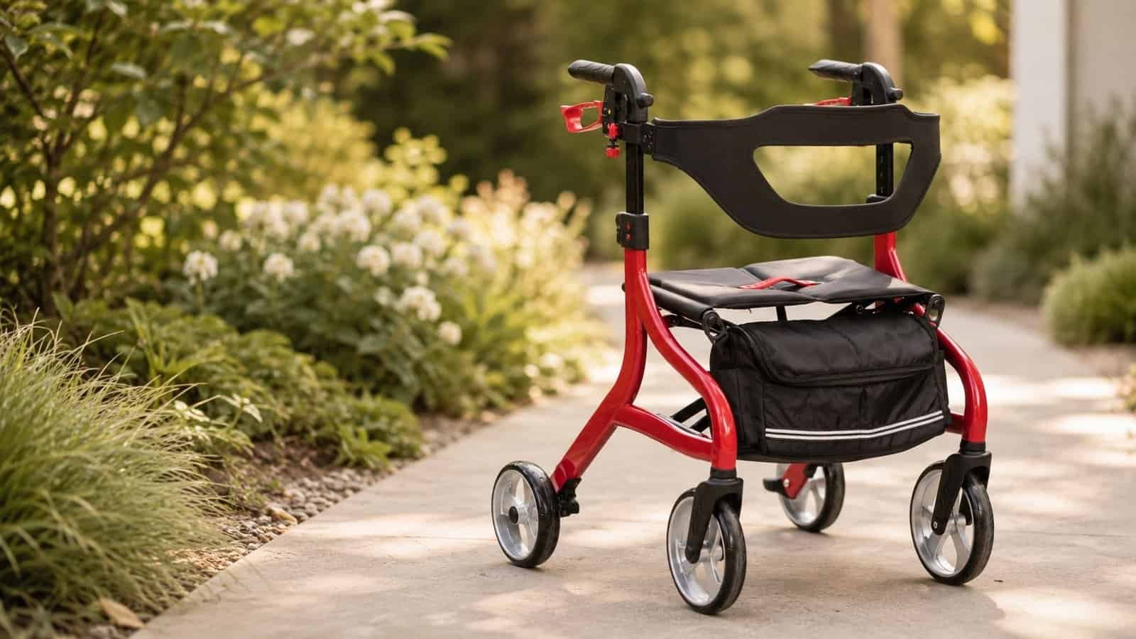 Drive Medical Nitro Sprint rollator on outdoor garden path — product review